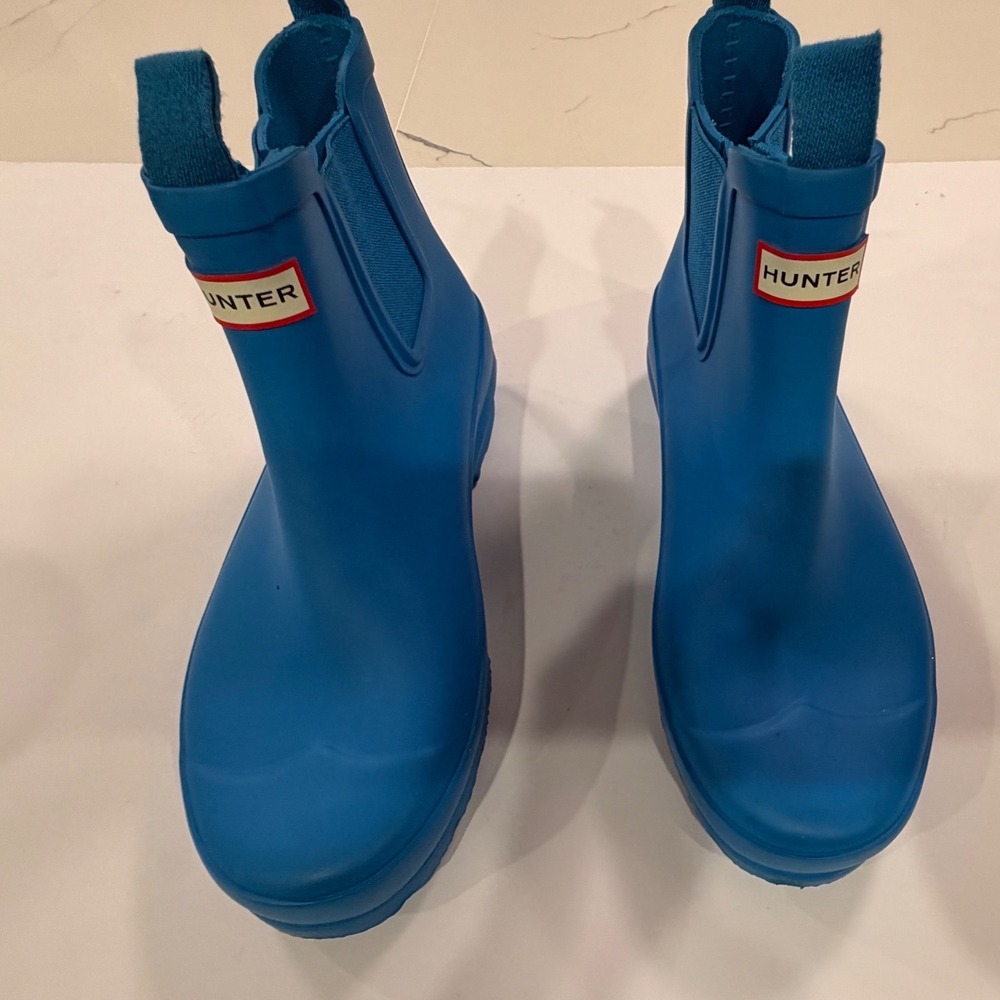 Hunter Original Chelsea Blue Rubber Rain Boots Waterproof Womens 5 Boys 4 EU 36